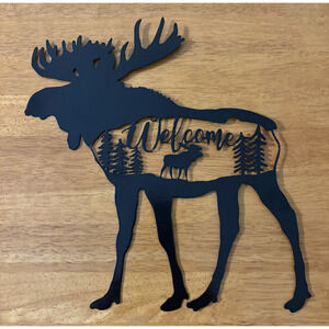 Moose Welcome Sign Metal Wall Art Rustic Cabin Lodge Decor Wildlife Silhouette